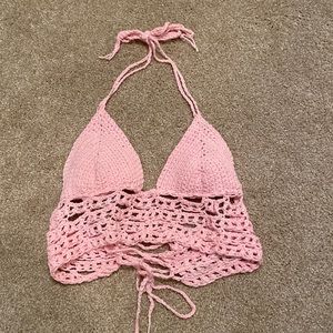 Hand Crocheted Pink Crop Top